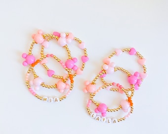 Disney Bracelet | 4mm Gold Disney Bracelet | Kids Stack Bracelet | Custom Name Bracelet | Preppy Gold Bracelet | Mickey Mouse Name Bracelet