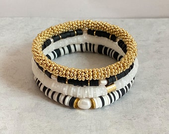 Pearl Heishi Bracelet | Polymer Clay Disc Bracelet | Summer Bracelet | Custom Pearl Bracelet | Pearl Bracelet| 14K Gold Filled Bracelet