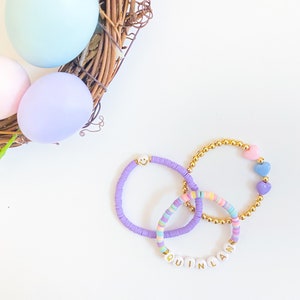 Kids Easter Heishi Bracelet | Polymer Clay Bracelet | Smiley Bracelet | Childrens Bracelet | Kids Name Bracelet | Easter Bracelet | Spring