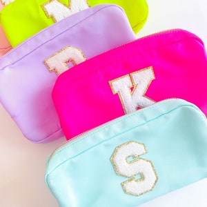 Medium Nylon Cosmetic Bag, Custom Pouch, Personalized Pouch, Nylon Pouch with Patch, Make up Bag, Travel Pouch, Nylon Pouch w/ Chenille