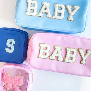 Large Nylon Cosmetic Bag, Custom Pouch, Personalized Pouch, Nylon Pouch with Patch, Make up Bag, Travel Pouch, Small Nylon Pouch w/ Chenille