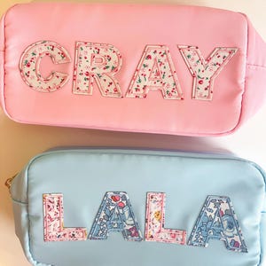 Nylon Cosmetic Bag, Custom Pouch, Personalized Pouch, Nylon Pouch with Patch, Make up Bag, Travel Pouch, Summer, Floral Patchwork Patch