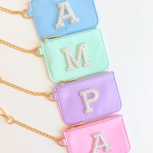 Initial Keychain Wallet with Chenille Letter Patch  | Coin Purse | Cardholder | Bridal Party Personalized Gift | Bachelorette | Stoney Dupe