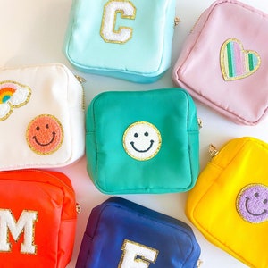 Small Nylon Cosmetic Bag, Custom Pouch, Personalized Pouch, Nylon Pouch with Patch, Make up Bag, Travel Pouch, Small Nylon Pouch w/ Chenille