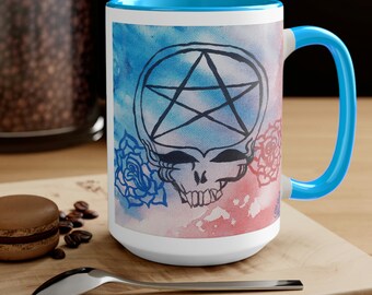 St Stephen's Skull pentacle design Two-Tone Coffee Mugs, 15oz