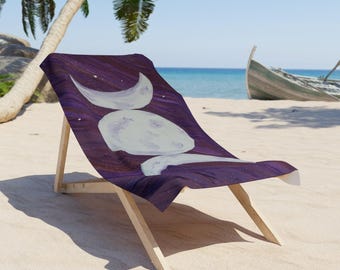 radiant Purple Moon Phases Towel: Celestial Boho Decor