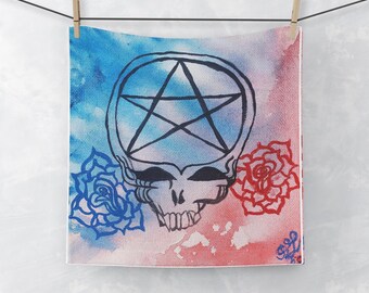 Boho Skull Face Towel: Gothic Bathroom Decor, Festival Essential