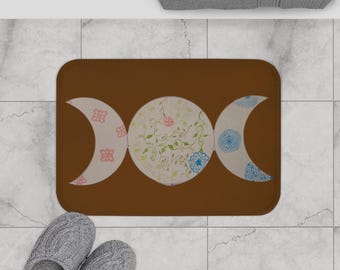 Boho Moon Phases Bath Mat: Memory Foam Bathroom Decor