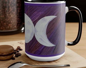 Goddess Moons Two-Tone Triple Moon Design Coffee Mugs, 15oz