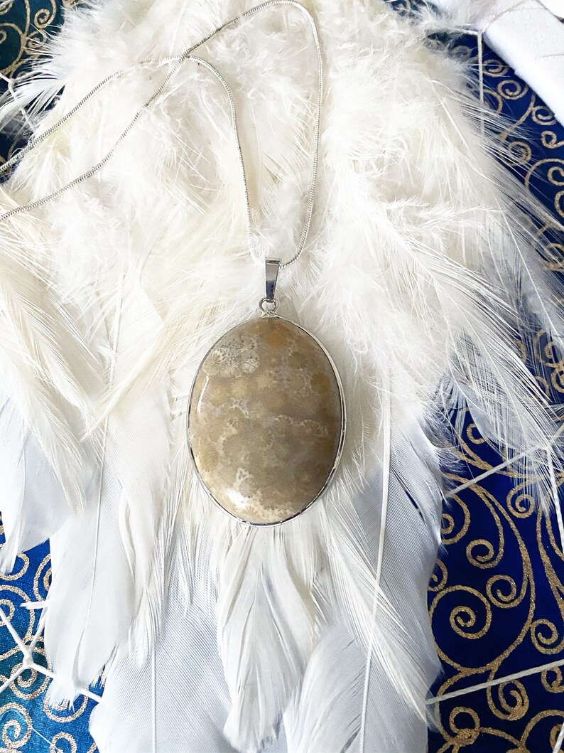 Fossil Coral Necklace Fossil Coral Jewelry Fossil Coral Pendant Gemstone Necklace Fossil Coral Cab Fossil Coral Gemstone Pendant