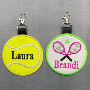 4 inch faux leather Personalized tennis ball and rackets bag tag. Tennis name tag