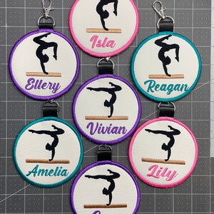 4 inch faux leather Personalized Gymnastics bag tag, backpack name tag
