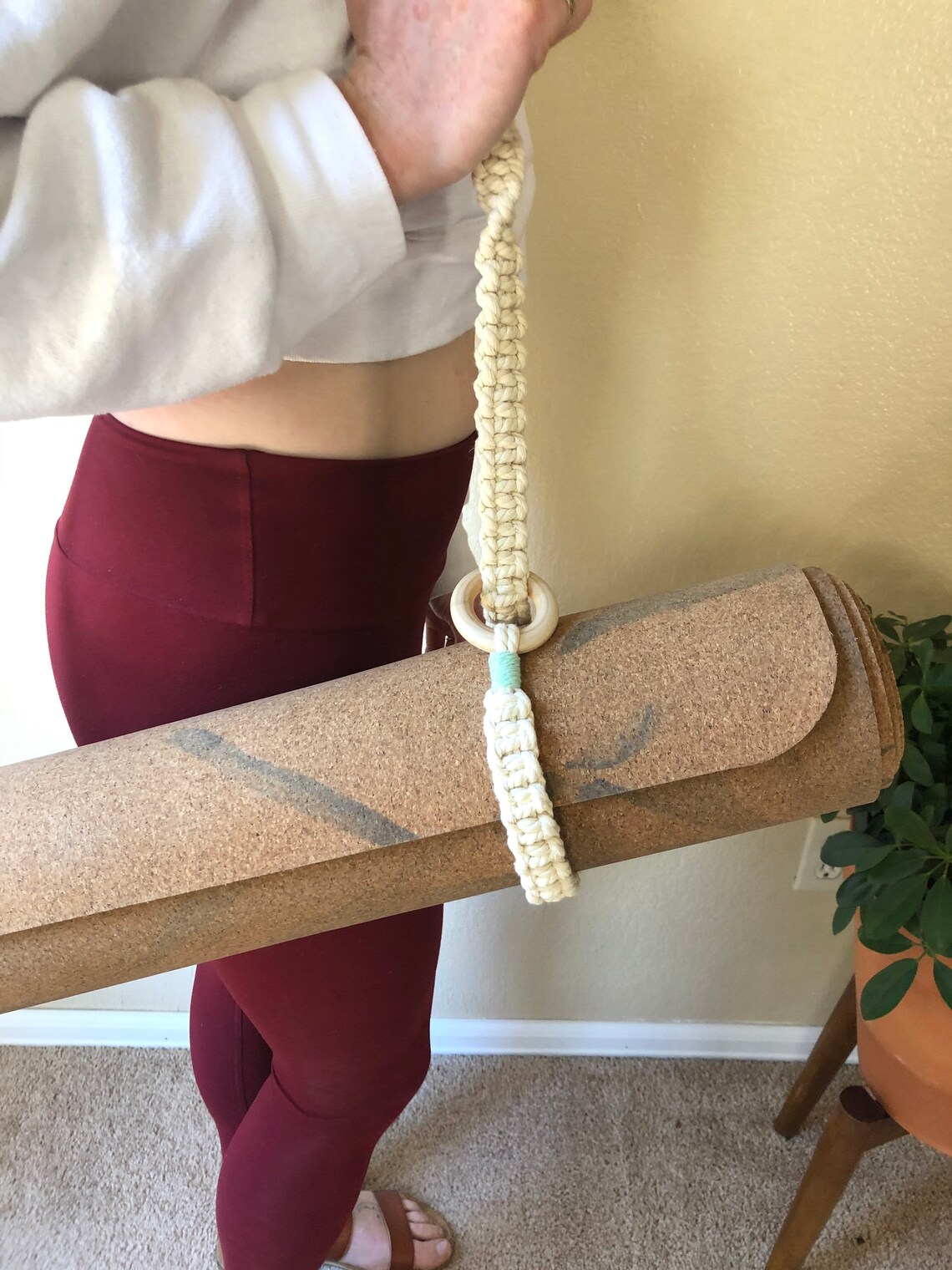 Handmade Macrame Yoga Mat Strap with Turquoise and Fringe Etsy