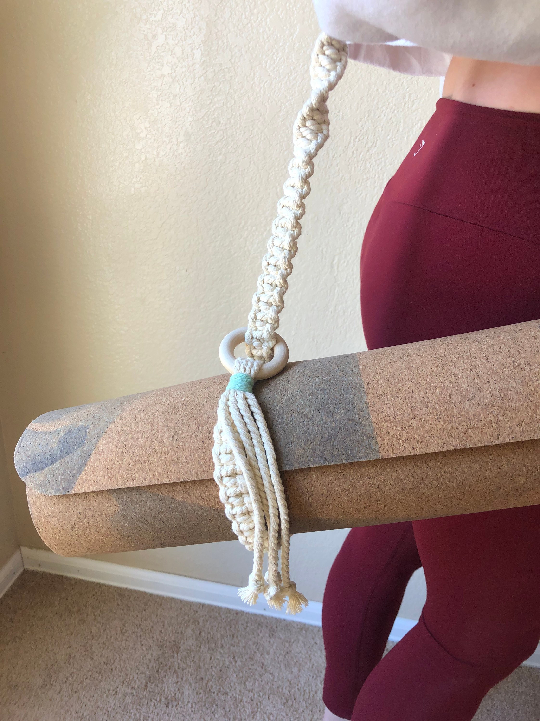 Handmade Macrame Yoga Mat Strap with Turquoise and Fringe Etsy