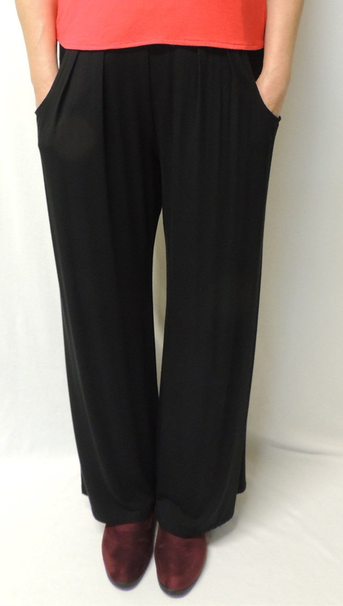 Black bamboo long pants/ bamboo wide leg pants/fashionable Etsy