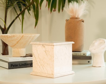 Modern Natural Beige Marble Box Cremation Urn for Ashes (Full Size/Large)