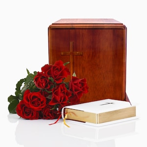 Handcrafted Mahogany Wood with Cross Cremation Urn for Ashes (Large/Full Size/Adult)