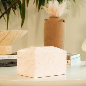 Contemporary Natural Beige Marble Cremation Urn for Ashes