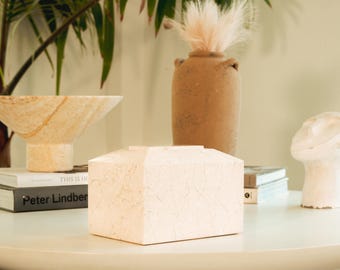 Contemporary Natural Beige Marble Cremation Urn for Ashes