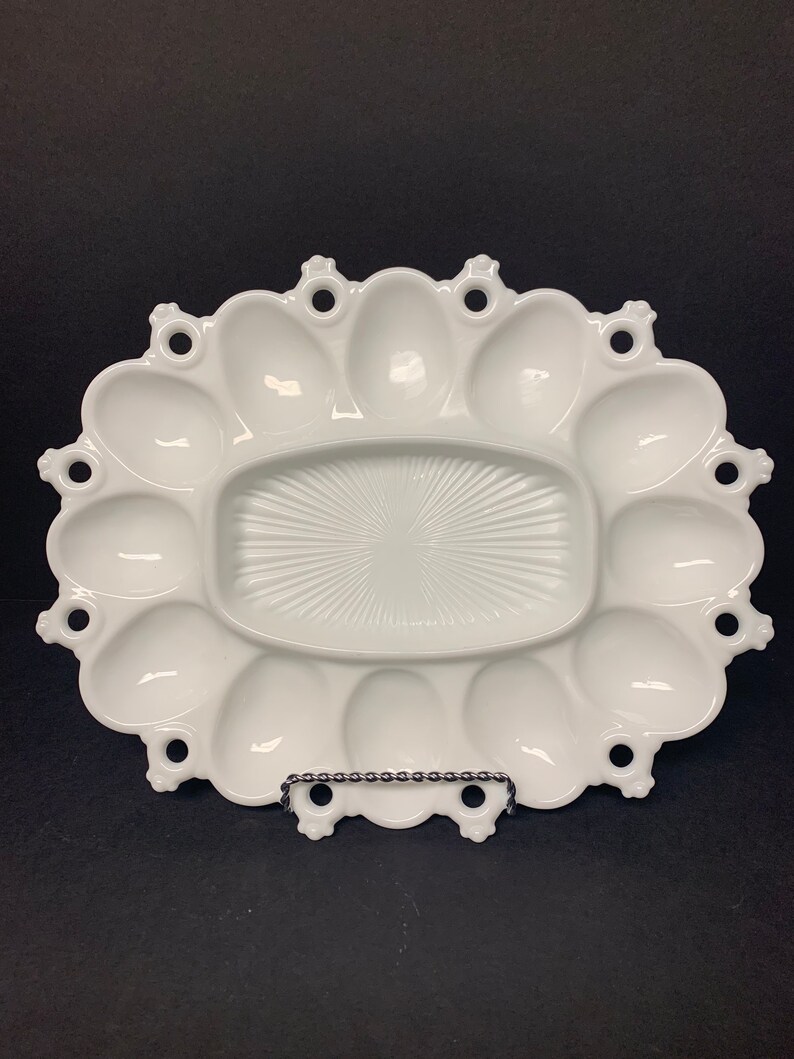 Fostoria Randolph Lace Edge Milk Glass Egg Platter Etsy
