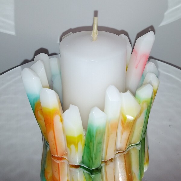 Resin Candleholder, Ring Holder, Rainbow, White, Jewelry, Coins, Keys