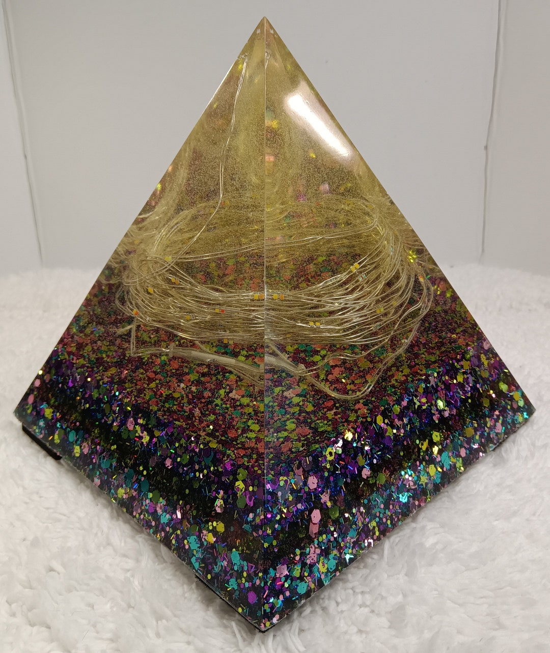 Resin Lighted Pyramid, Rainbow Glitter, Multi-colored Lights, Unique ...