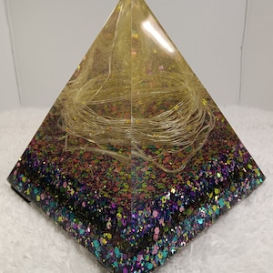 Resin Lighted Pyramid, Rainbow Glitter, Multi-Colored Lights, Unique, One of a Kind