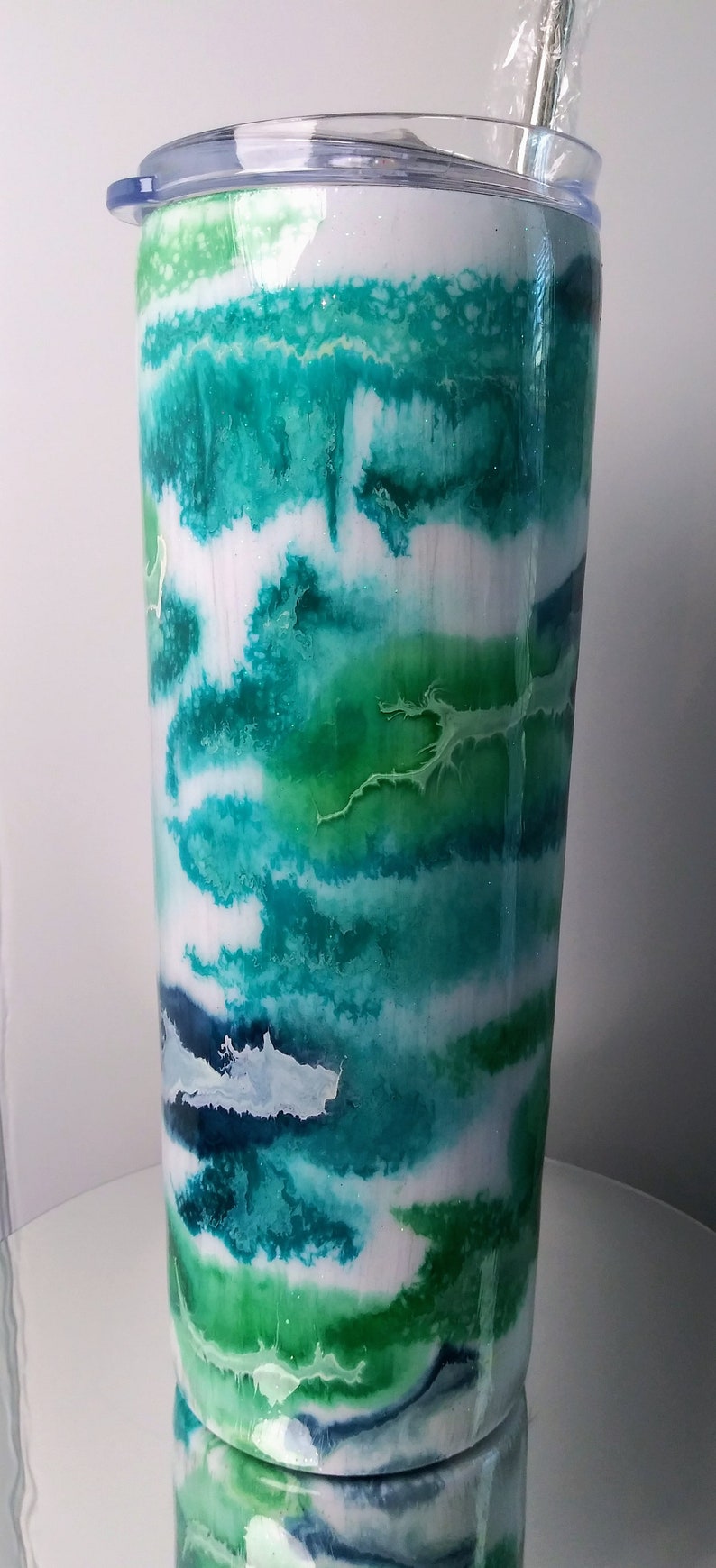 20 Oz Skinny Tumbler Blue and Green Tumbler Swirls Glitter Etsy