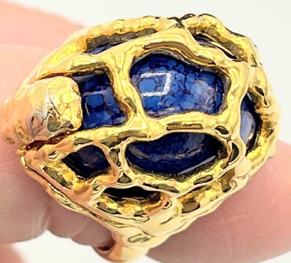 Vintage Crown Trifari Caged Ring  With Blue Faux … - image 10