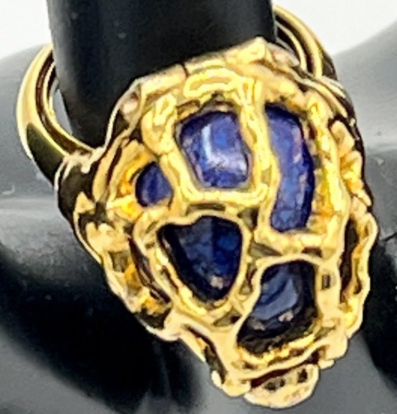 Vintage Crown Trifari Caged Ring  With Blue Faux … - image 1