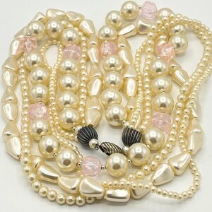 Vintage Faux Pearl Four Strands Beaded Necklace.