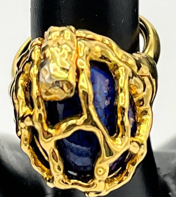 Vintage Crown Trifari Caged Ring  With Blue Faux … - image 5