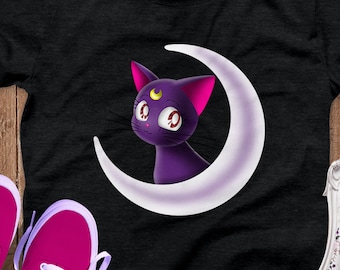 Koszulka Luna Sailor Moon | Koszulka z anime | Koszulka z kotem | Koszulka dla miłośników kotów | Japońskie anime | Uroczy prezent dla kota | Prezent z Sailor Moon | Zabawny prezent dla kota