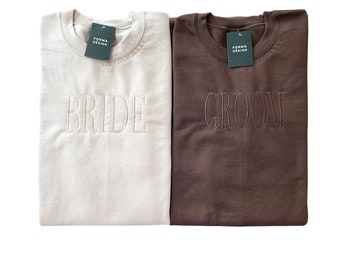 Bride and Groom Personalized Couple Sweatshirts // Embroidered Crewneck //  Bridge //  Anniversary Date // Wedding // Engagement Gift