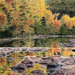 Fall on the River, watercolor print