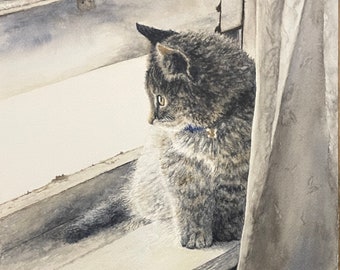Cat in the Window.  Watercolor print