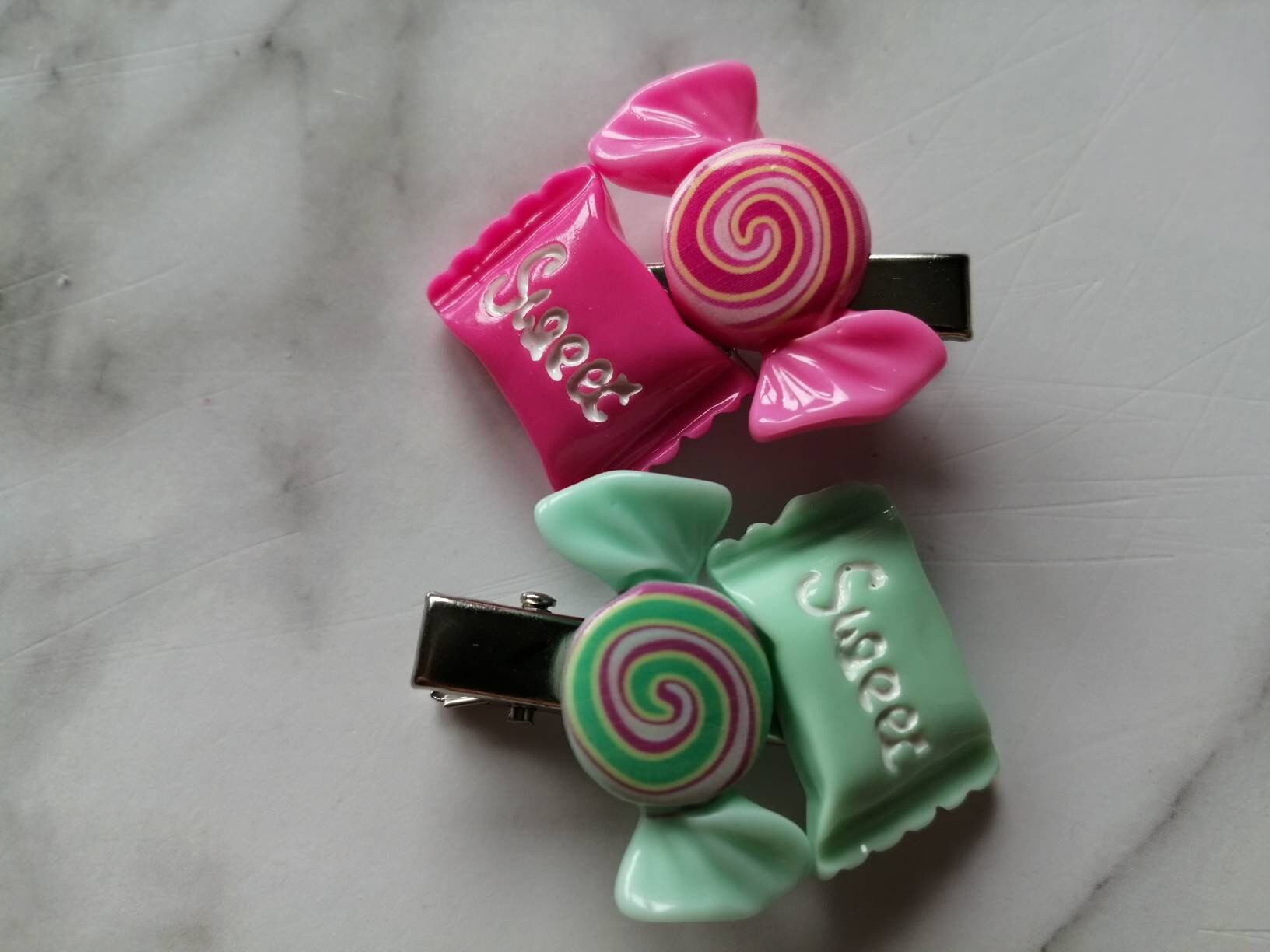 Pair of sweet hair clips. Candy clips. Crocodile hair clips. Etsy