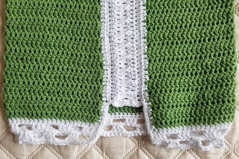 Fresh spring green dress with white trim but light and comfortable for play! Chic enough for a celebration Handmade Crochet Dress Size 6