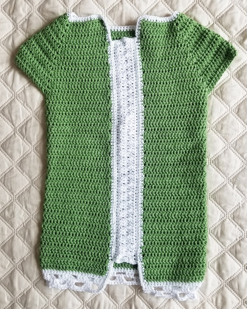 Fresh spring green dress with white trim but light and comfortable for play! Chic enough for a celebration Handmade Crochet Dress Size 6