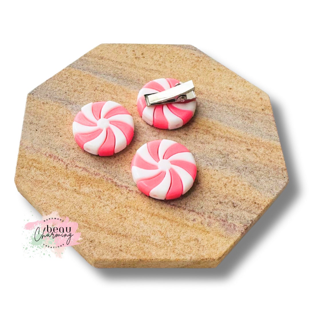 Peppermint Minis | Pink and white peppermint candy clips | Alligator clip | Hair accessories
