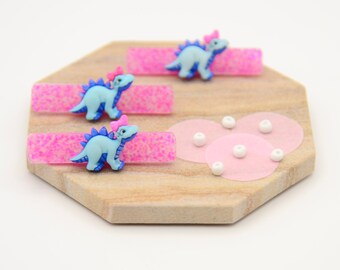 Dizzy Dino Clip | Pink sparkly resin bar with a sweet blue dinosaur | Hair accessories | Alligator clip