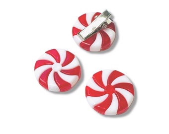 Peppermint Minis | Red and white peppermint candy clips | Alligator clip | Hair accessories