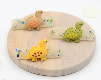 Dinosaur Clip | Sparkly pearly resin bar with an adorable smiling dinosaur | Alligator clip | Hair accessories