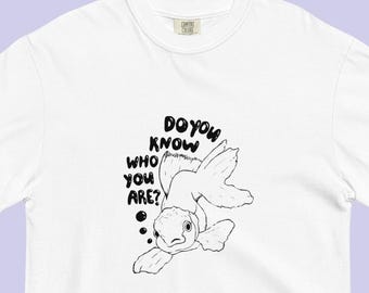 Do You Know Who You Are Graphic Tee, Line Art Fish T Shirt, Hand Drawn Original Art, Unique T Shirt, Weird Artsy Graphic Tee