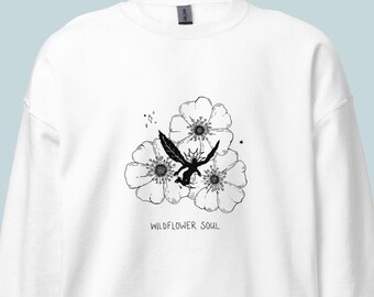 Wildflower Soul Sweatshirt, Sonic Youth Crewneck, Flower Line Art, Aesthetic & Surreal Art, Hand-drawn Artist Design, Cute Floral Sweatshirt