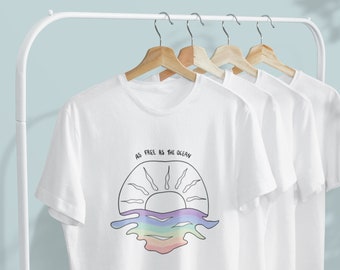 Pride Flag Graphic Tee, Subtle Gay Tshirt, Hand drawn, Artist-designed Queer Line Art, LGBTQ, Ocean Tee, Pastel Rainbow Tshirt, Pride Merch
