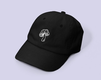 Embroidered Mushroom Baseball Cap, Hand Drawn Line Art, Minimalist Hat, Botanical Nature Aesthetic, Cute Cottagecore Art, Forest Fungi Vibes