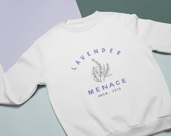 Lavender Menace Graphic Crewneck, Subtle Sapphic Sweatshirt, Lesbian Pride, Minimalist LGBTQ Merch, Gay Feminist, Retro Jumper