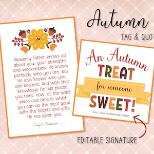 Fall Ministering Gift Tag: LDS Quote, Editable Signature (Digital Download)