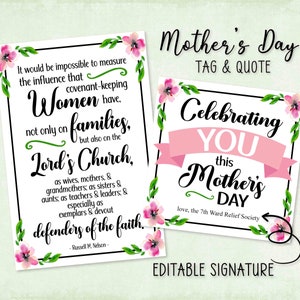 Ministrare o set di lezioni per la festa della mamma delle donne che mantengono le alleanze / Citazione di Russell M Nelson / Festa della mamma della Chiesa / Regalo per il rione per la festa della mamma